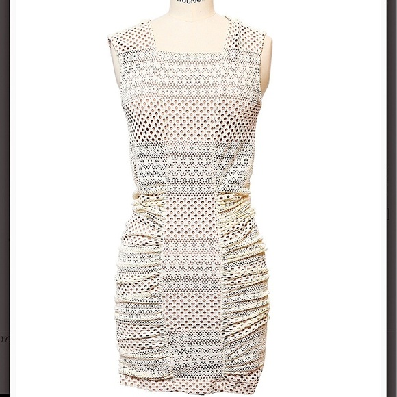 BCBGMAXAZRIA Runway Renee Ivory Sleeveless Ruched-Side mini bodycon Dress size M - Picture 2 of 11